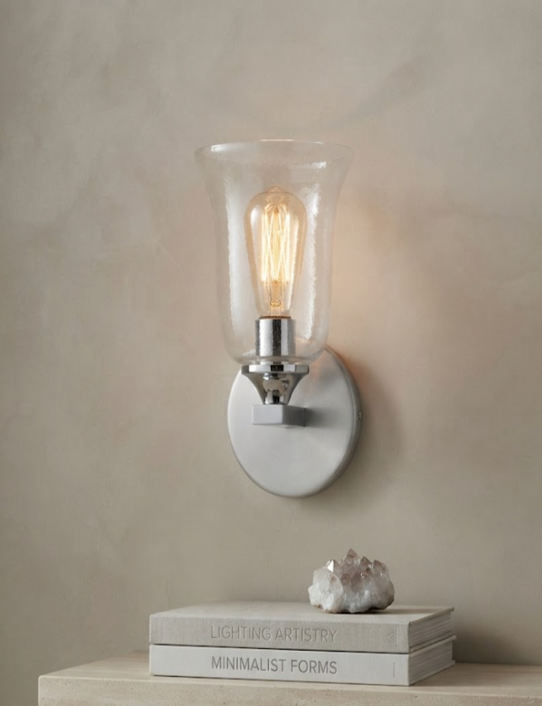 Aplique de Pared de Cristal Transparente con Base Metálica