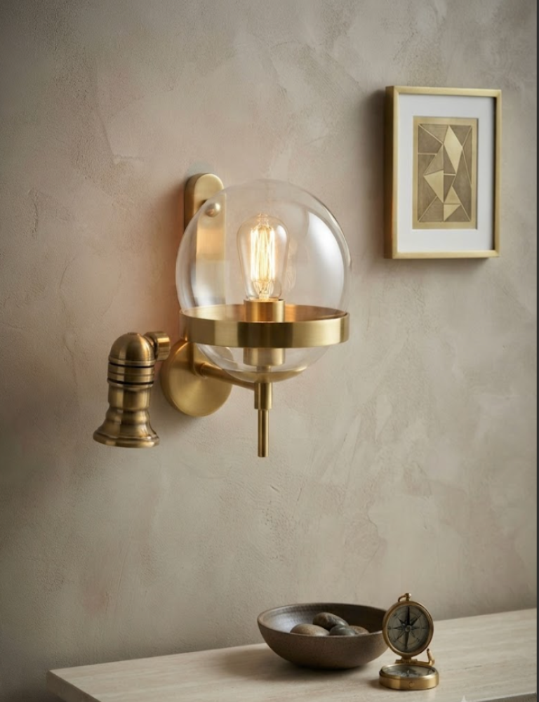 Aplique de Pared Moderno con Globo de Cristal y Acabado Latón