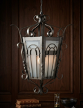 Farol de Forja Artística Ornamental con Paneles de Cristal