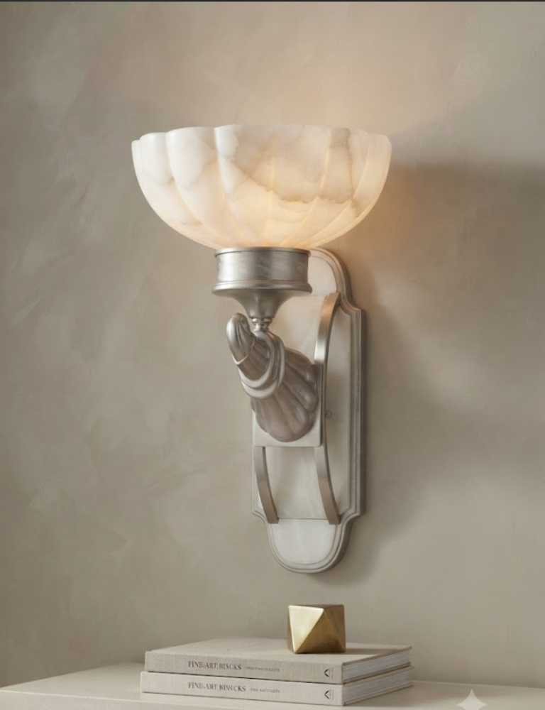 Aplique de Pared de Alabastro con Base Satinada
