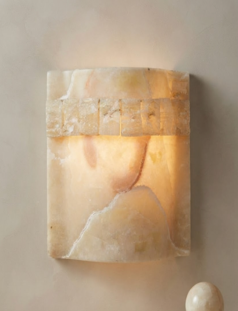 Aplique de Pared de Alabastro con Franja de Marquetería