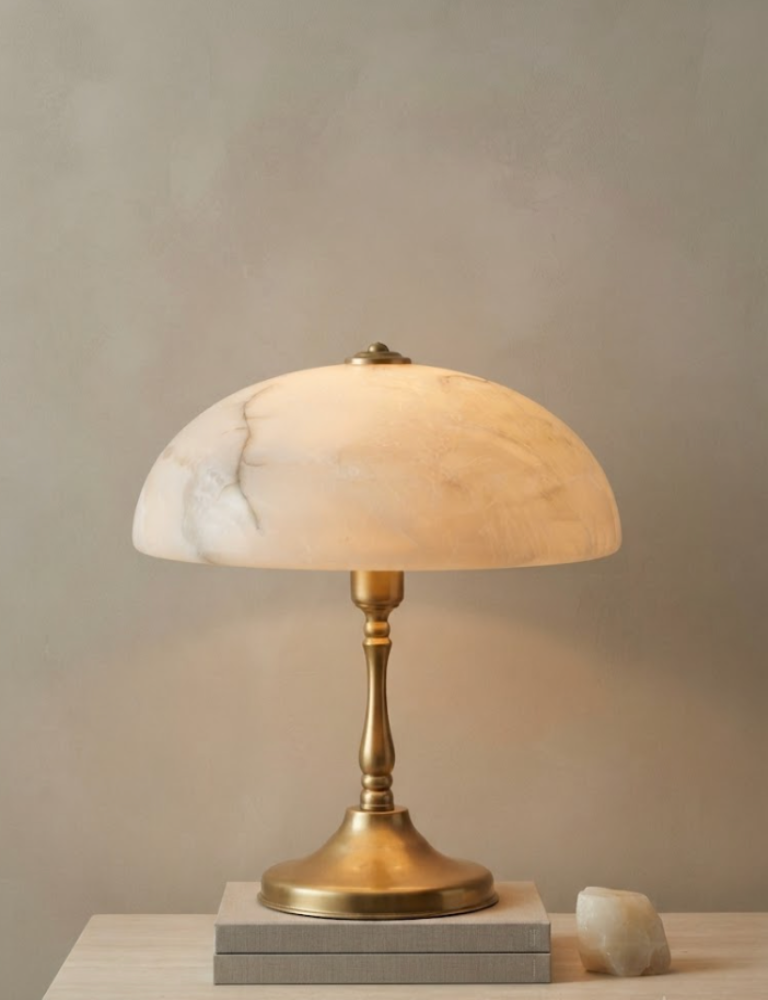 Lámpara de Mesa de Alabastro con Cúpula Orgánica