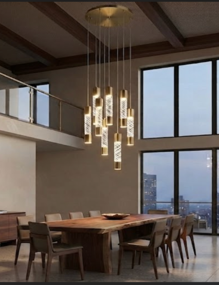Colgante Cilíndrico de Cristal con Base Dorada