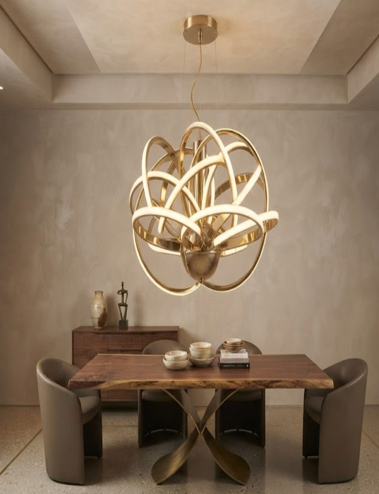 Candil LED Colgante Moderno de Arcos Entrelazados en Oro