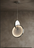 Candil Colgante Moderno de Aros Geométricos con Panel Estilo Mármol