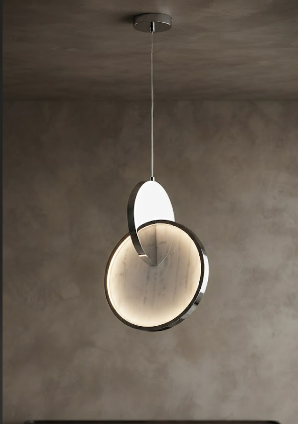 Candil Colgante Moderno de Aros Geométricos con Panel Estilo Mármol